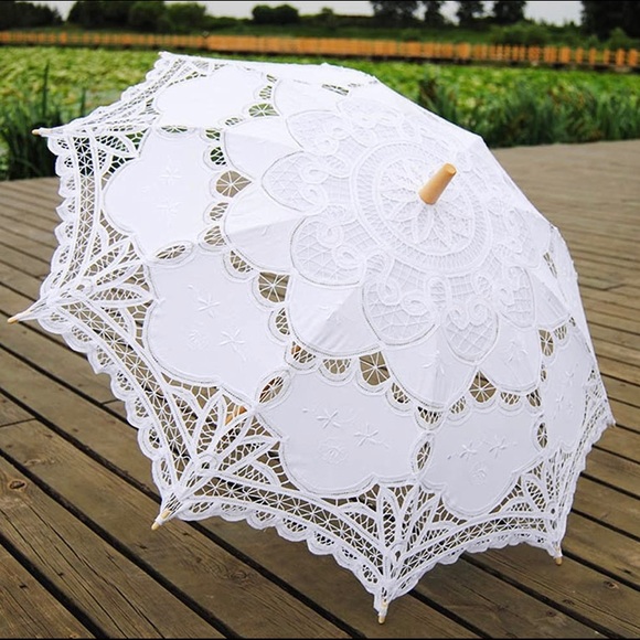 Wedding Parasol Vintage Old Fashion Wedding Bridal Lace White Victorian Umbrella - Picture 2 of 6